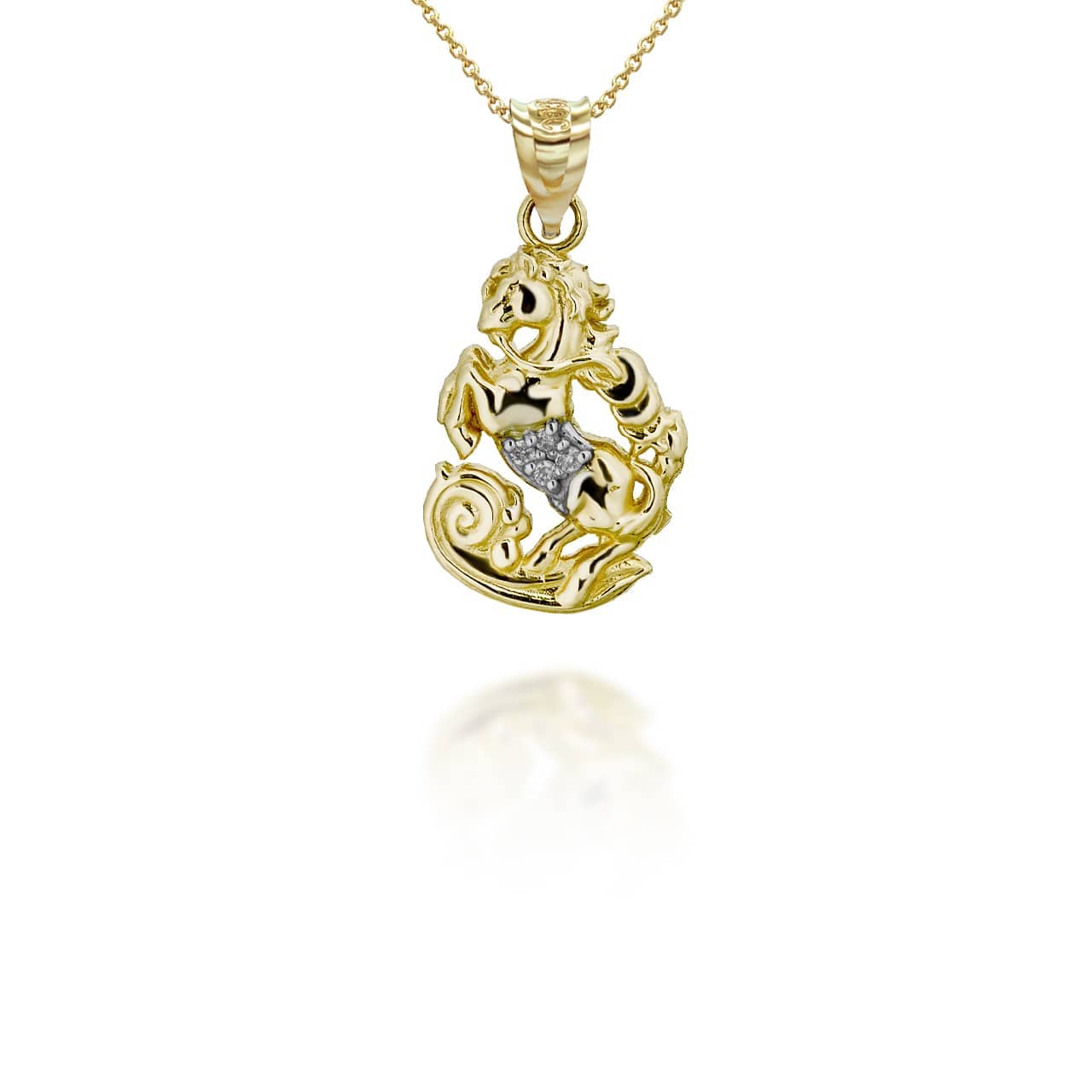 Two-Tone Gold Chinese Lunar New Year of the Horse with Diamonds Pendant Necklace, view 5