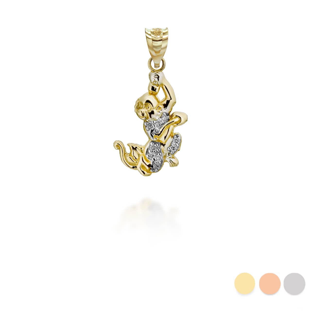 Two-Tone Gold Chinese Lunar New Year of the Monkey with Diamonds Pendant Necklace