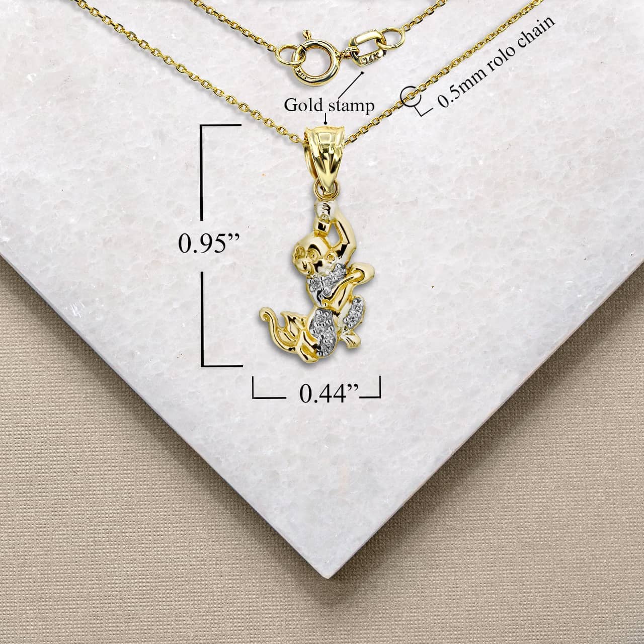 Two-Tone Gold Chinese Lunar New Year of the Monkey with Diamonds Pendant Necklace, view 4