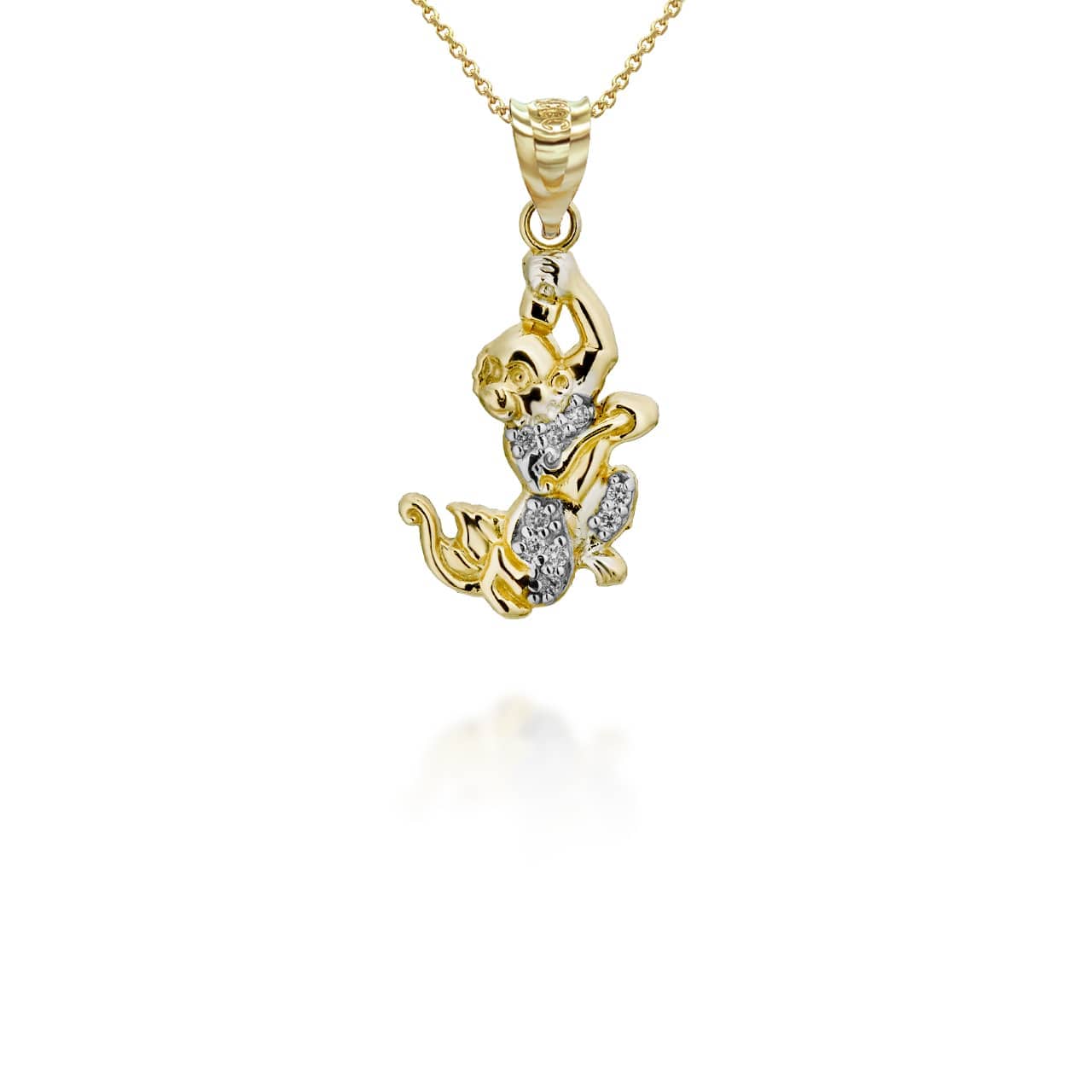 Two-Tone Gold Chinese Lunar New Year of the Monkey with Diamonds Pendant Necklace, view 5