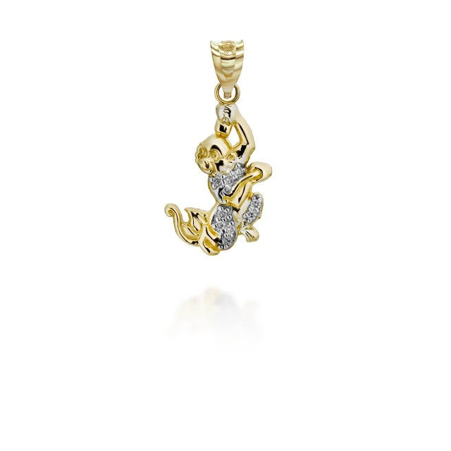 Two-Tone Gold Chinese Lunar New Year of the Monkey with Diamonds Pendant Necklace, view 10