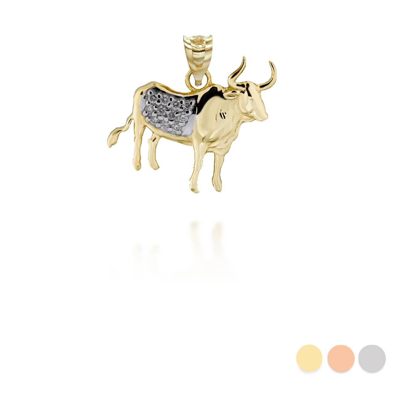 Two-Tone Gold Chinese Lunar New Year of the Ox with Diamonds Pendant Necklace