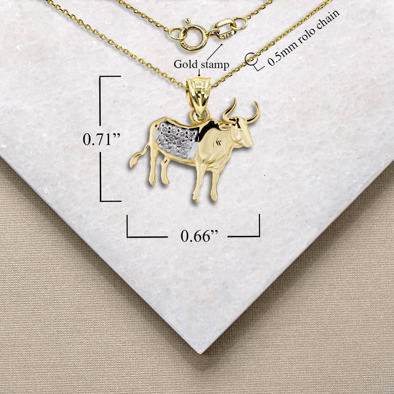 Two-Tone Gold Chinese Lunar New Year of the Ox with Diamonds Pendant Necklace, view 4