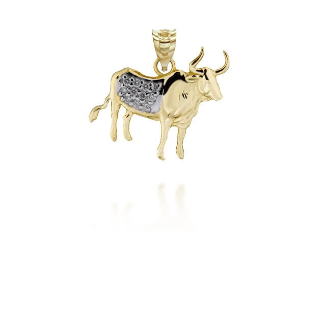 Two-Tone Gold Chinese Lunar New Year of the Ox with Diamonds Pendant Necklace, view 10