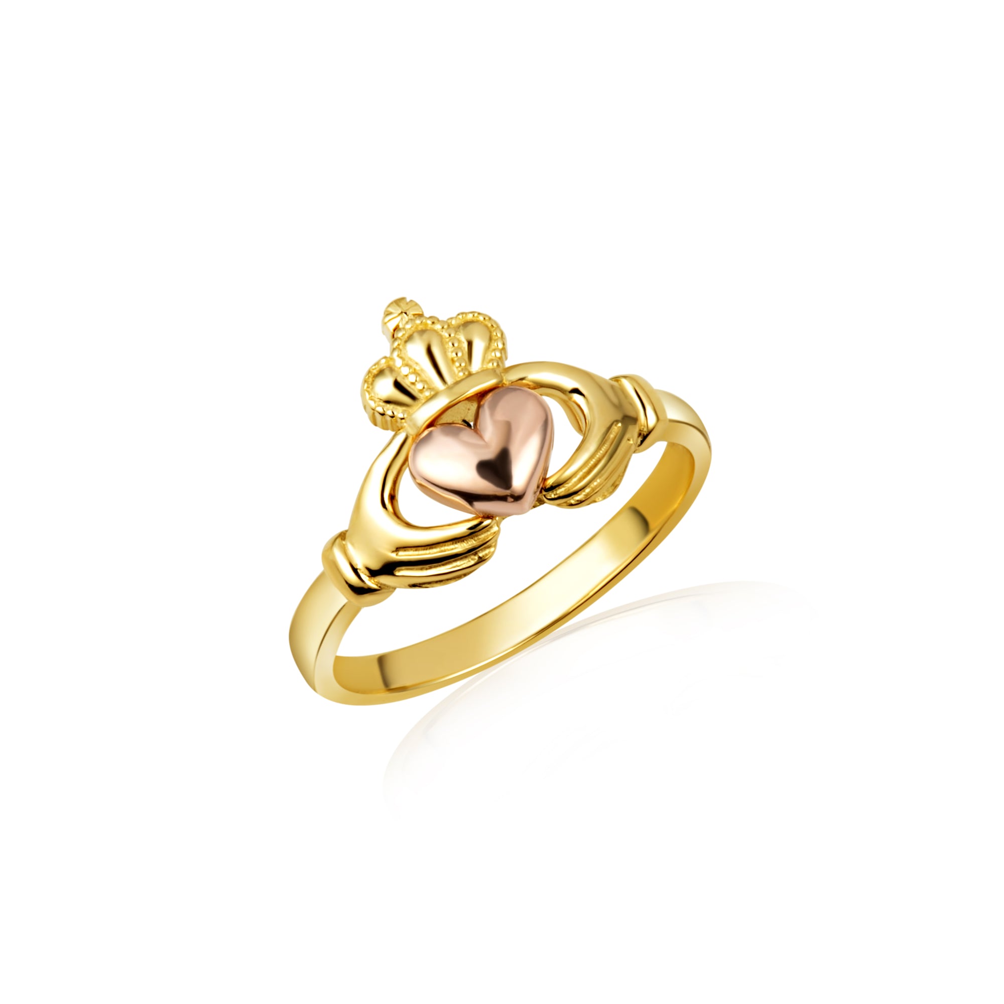 Two-Tone Gold Claddagh Heart Crown Ring