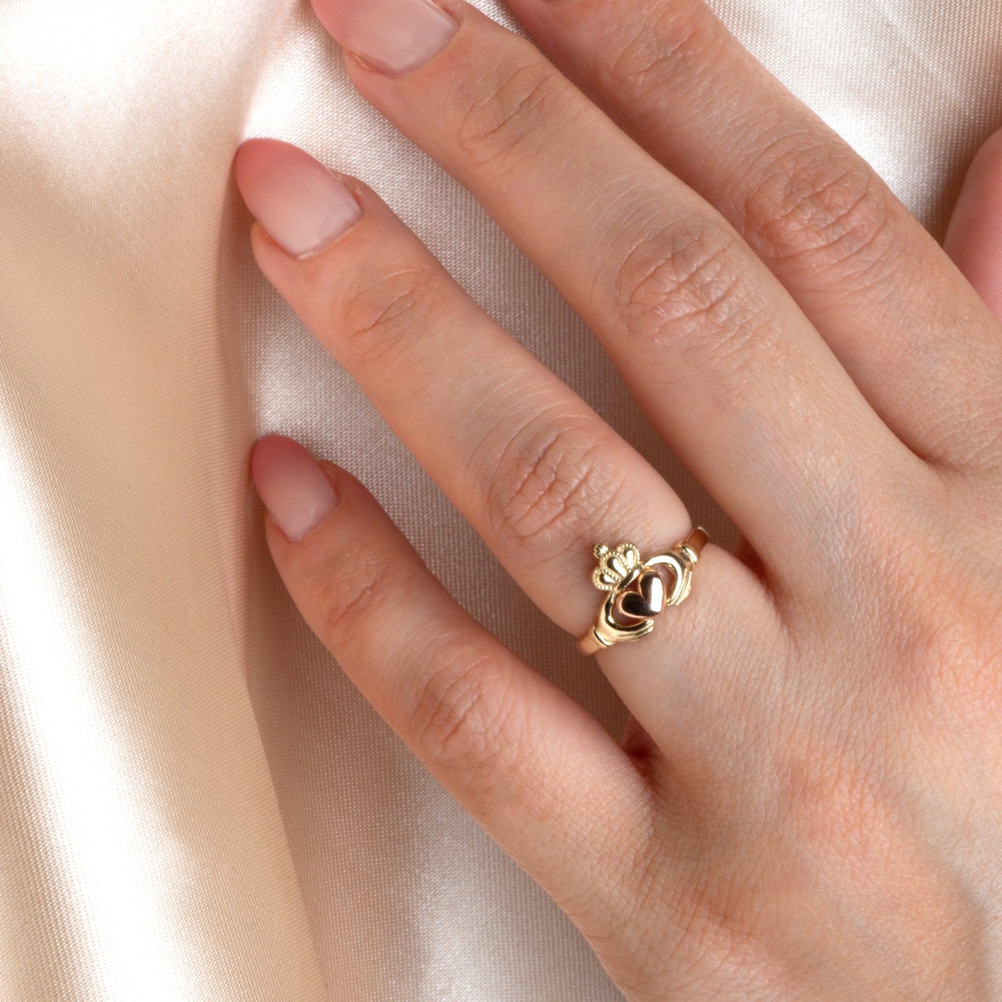 Two-Tone Gold Claddagh Heart Crown Ring, view 2