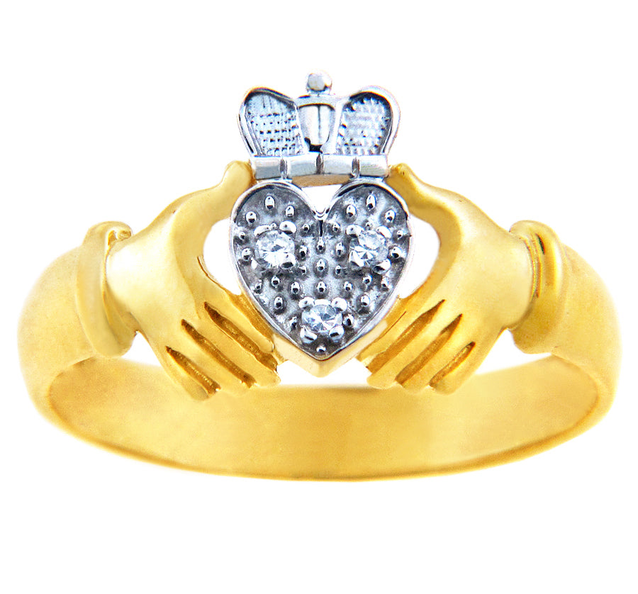 Two-Tone Gold Claddagh Ring with Diamonds