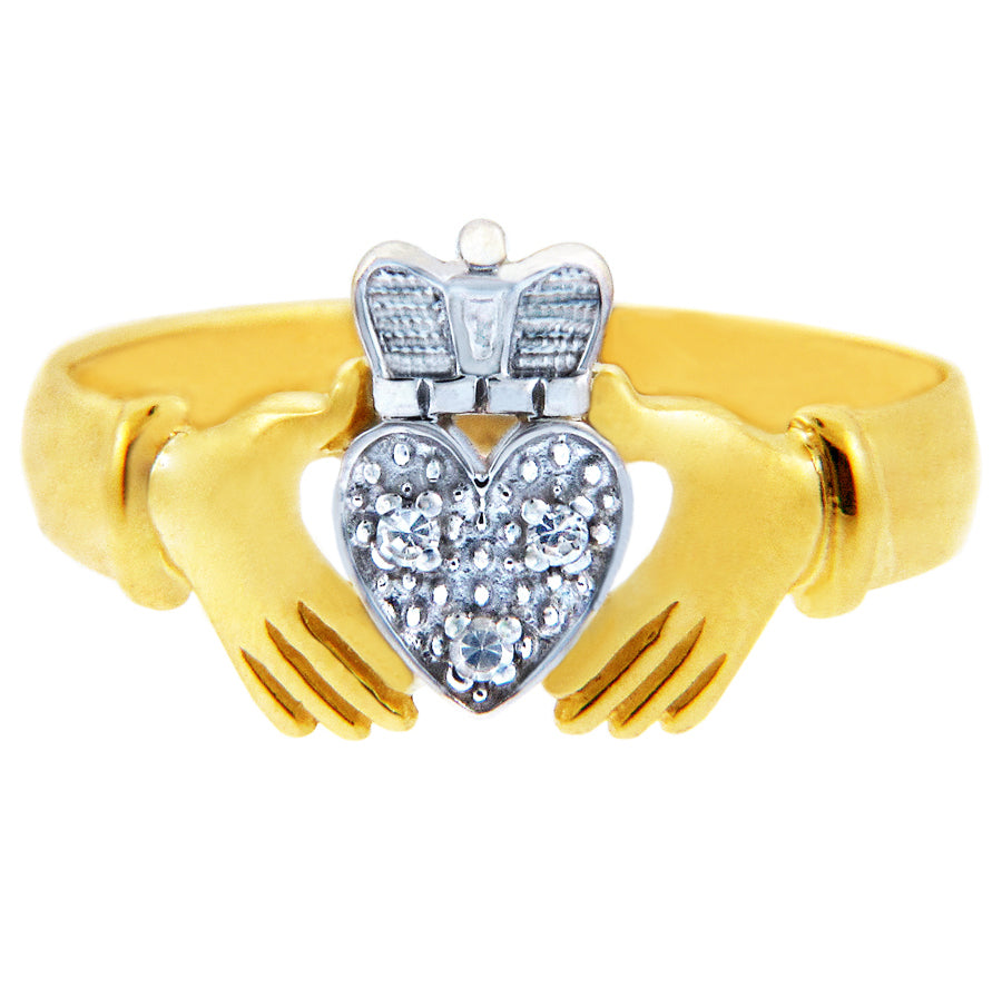 Two-Tone Gold Claddagh Ring with Diamonds, view 2