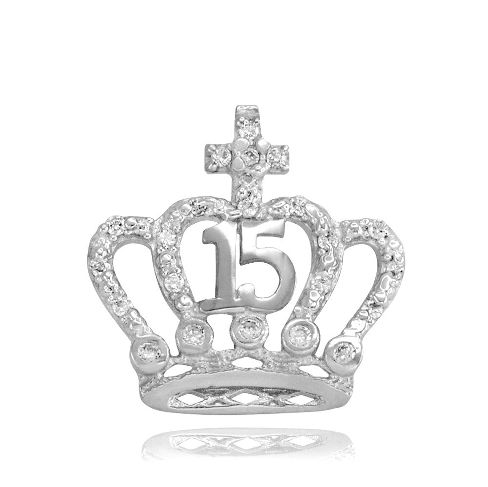 Two-Tone Gold Cubic Zirconia Crown 15 Años Cross Quinceañera Pendant Necklace, view 6
