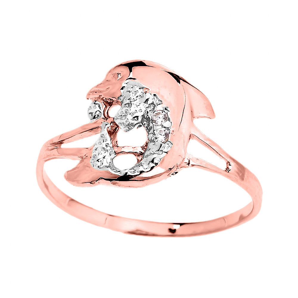 Two-Tone Gold Cubic Zirconia Dolphin Ring, view 2