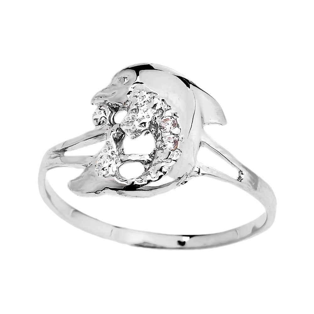 Two-Tone Gold Cubic Zirconia Dolphin Ring, view 3