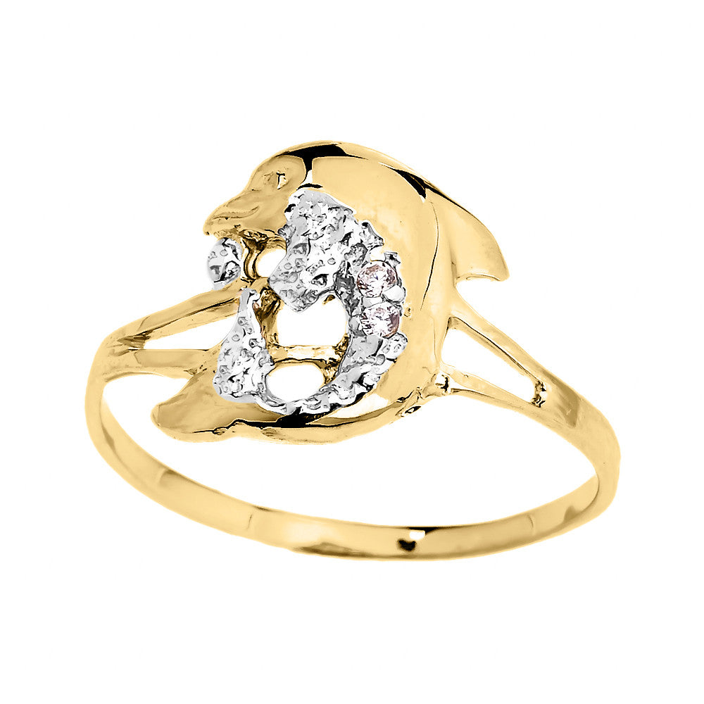 Two-Tone Gold Cubic Zirconia Dolphin Ring, view 4