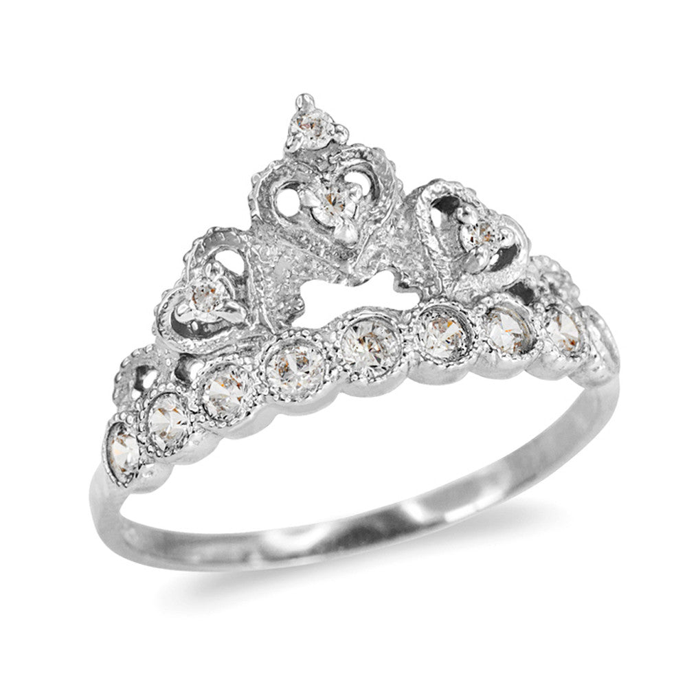 Two-Tone Gold Cubic Zirconia Heart Crown Ring, view 3