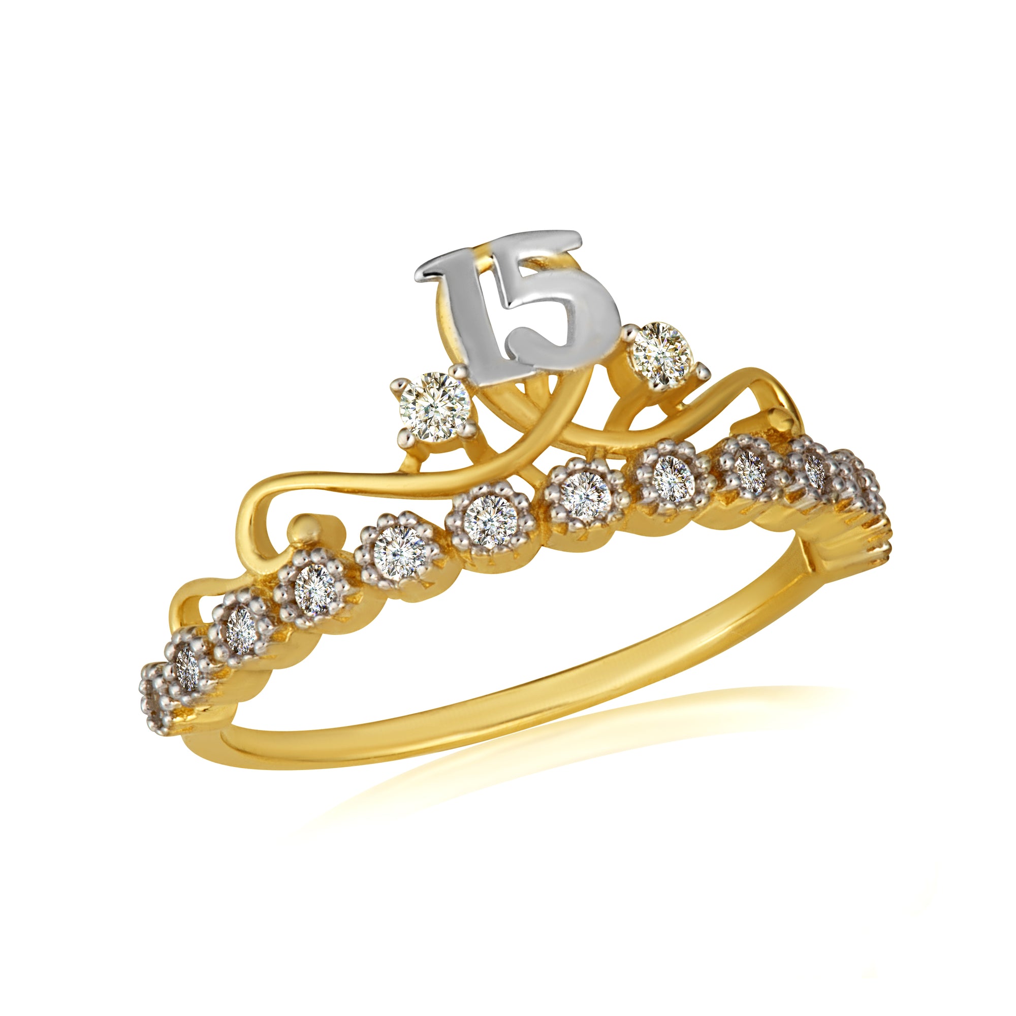 Two-Tone Gold Cubic Zirconia Royal Crown 15 Años Quinceañera Tiara Ring