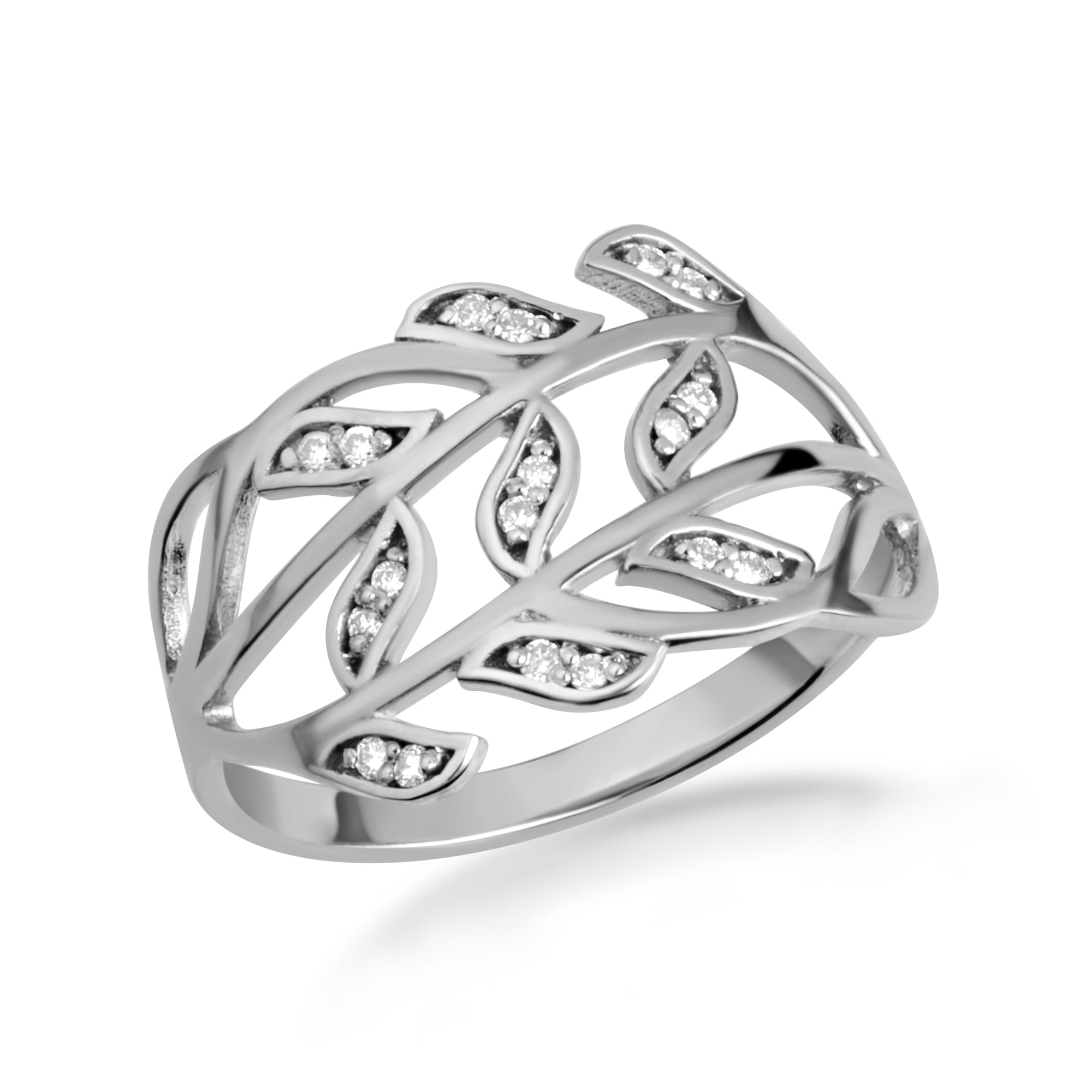 Two-Tone Gold Diamond Branch Twig Leaves Band Ring, view 4