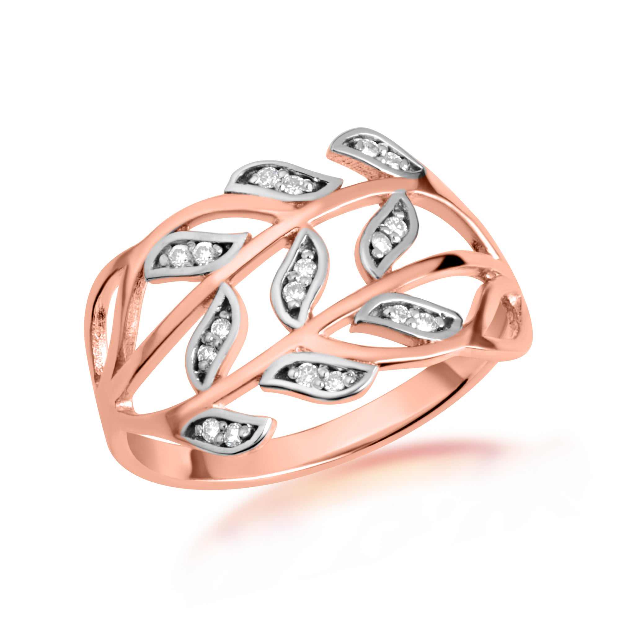 Two-Tone Gold Diamond Branch Twig Leaves Band Ring, view 5