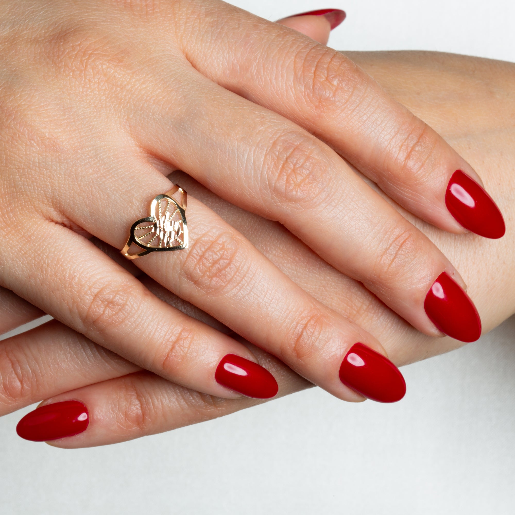 Two-Tone Gold Diamond Cut 15 Años Quinceañera Heart Beaded Ring, view 2
