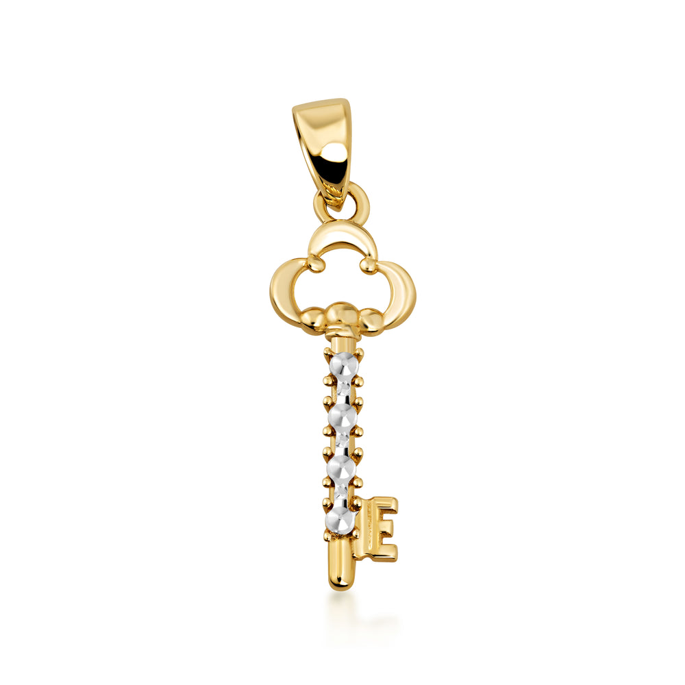 Two-Tone Gold Diamond Cut Key Necklace