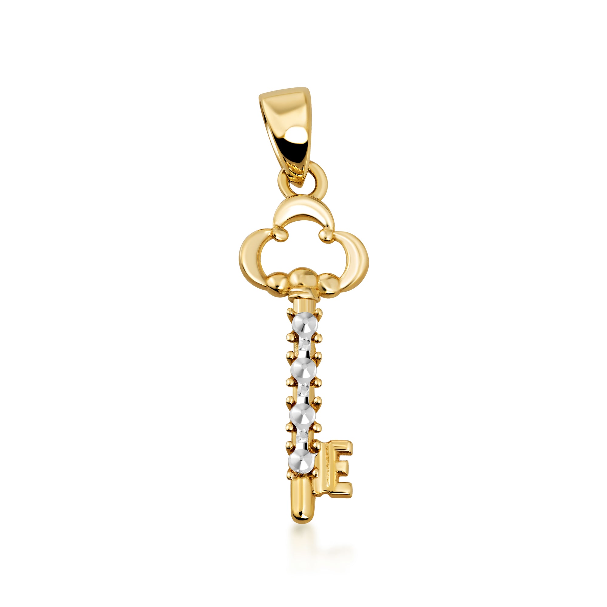 Two-Tone Gold Diamond Cut Key Necklace