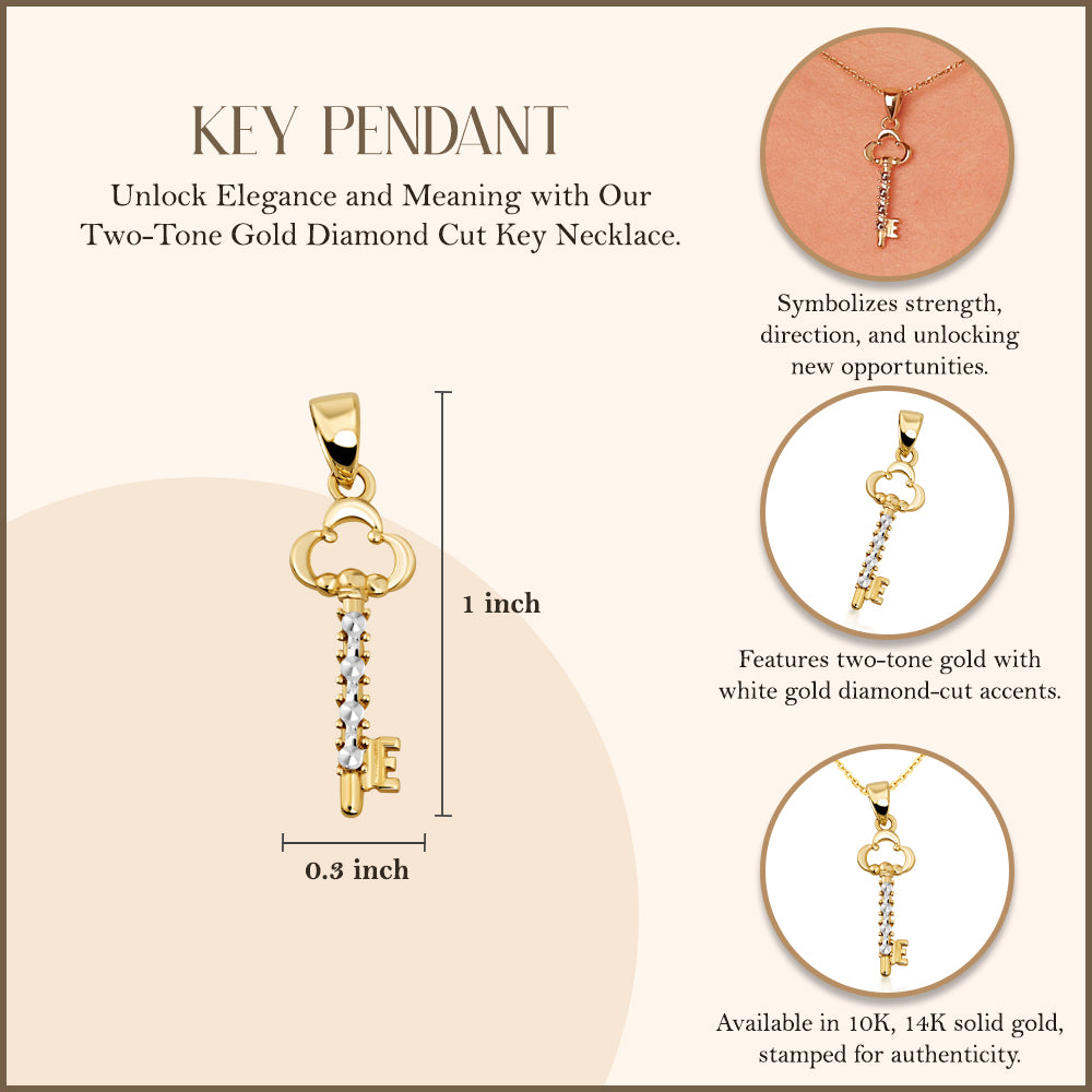 Two-Tone Gold Diamond Cut Key Necklace, view 3