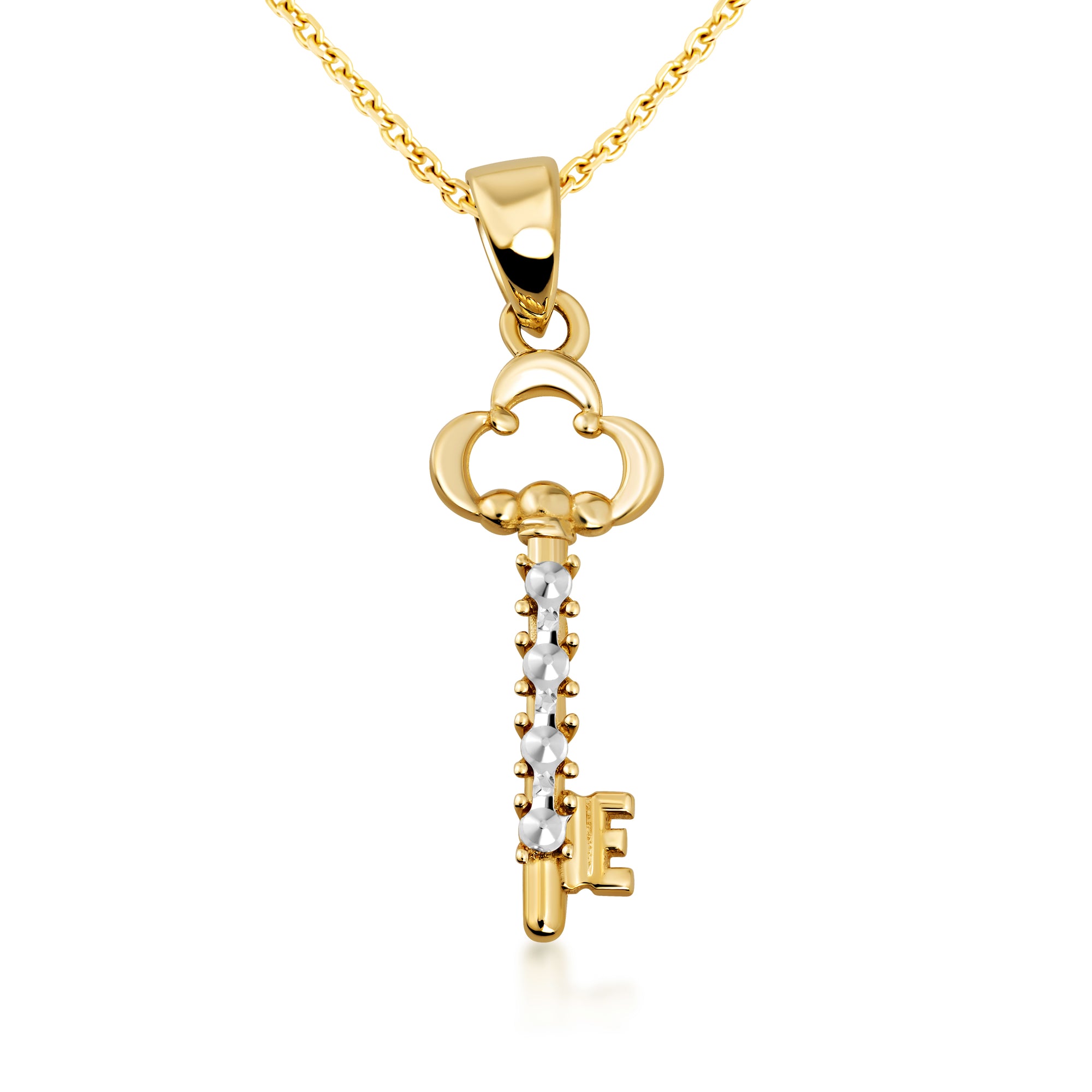 Two-Tone Gold Diamond Cut Key Necklace, view 4