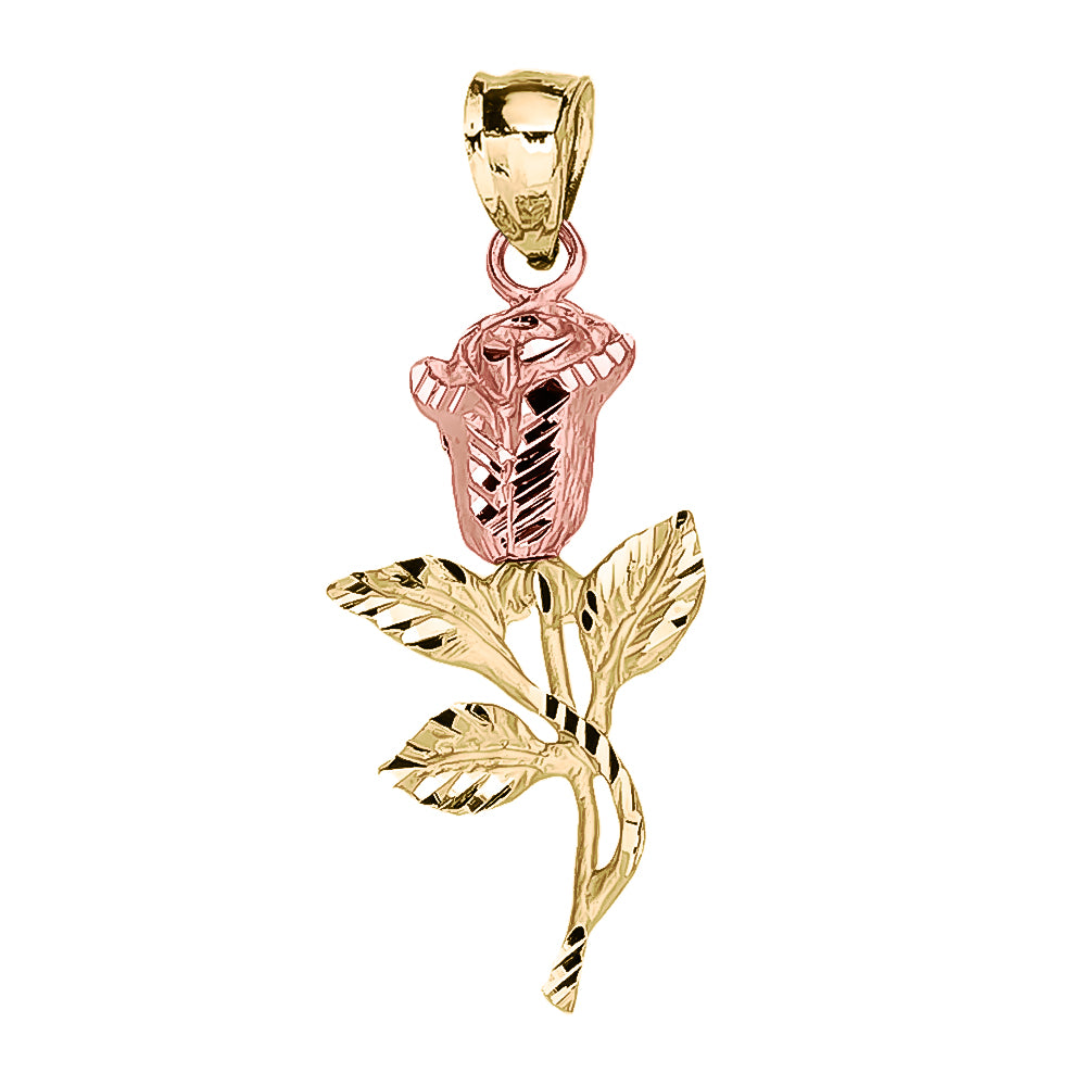 Two-Tone Gold Diamond Cut Rose Flower Pendant Necklace, view 2
