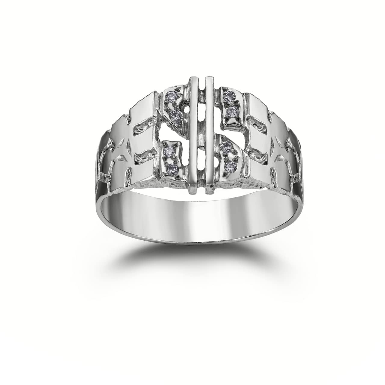 Two-Tone Gold Diamond Dollar Sign Money Nugget Ring, view 3