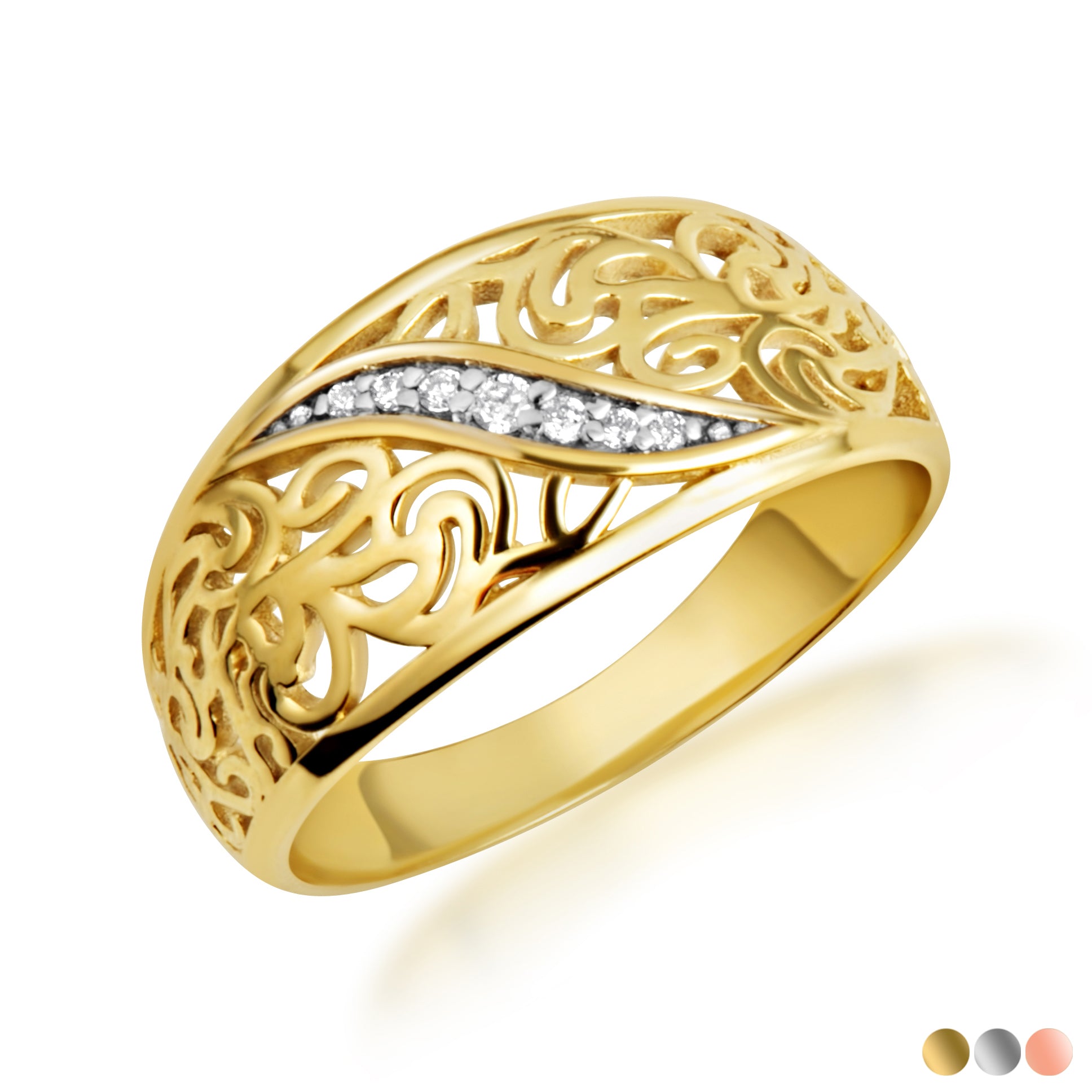 Two-Tone Gold Diamond Filigree Band Ring