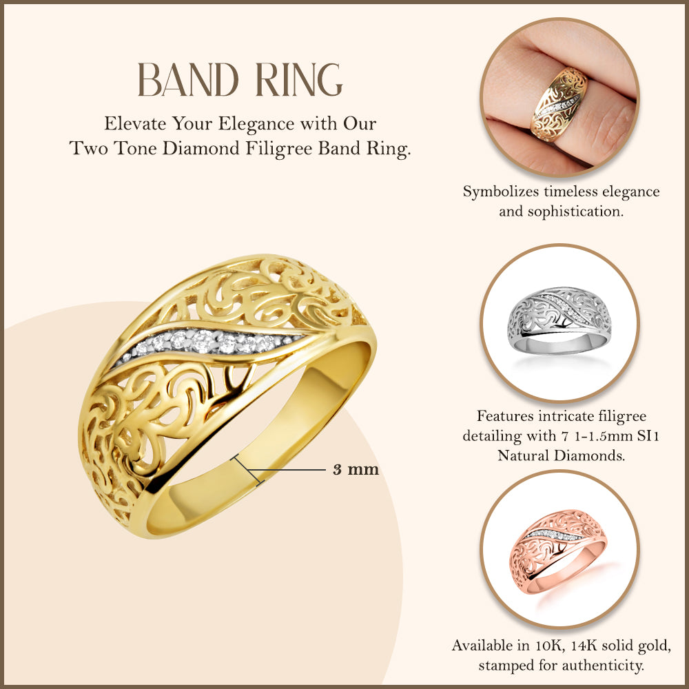 Two-Tone Gold Diamond Filigree Band Ring, view 3