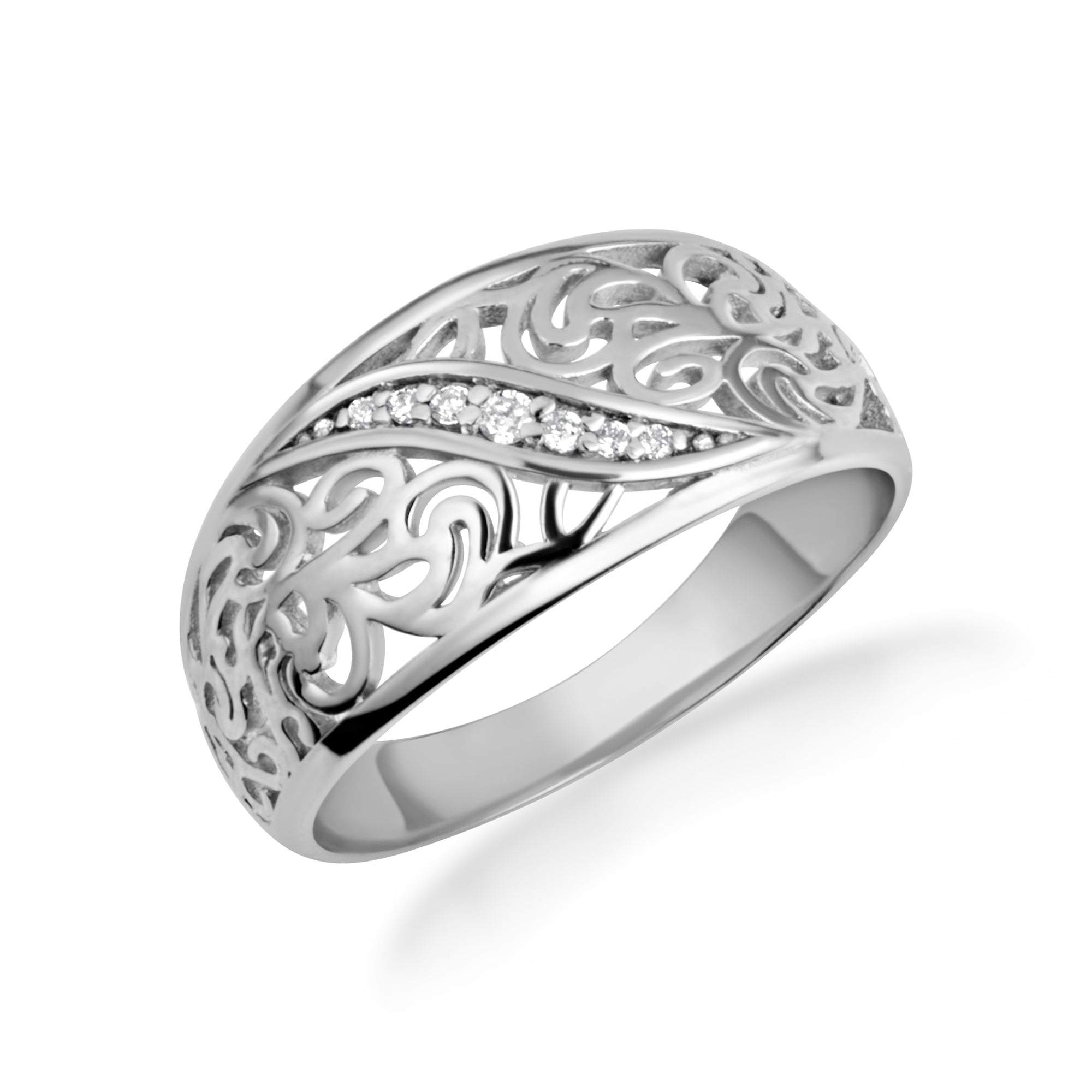 Two-Tone Gold Diamond Filigree Band Ring, view 4
