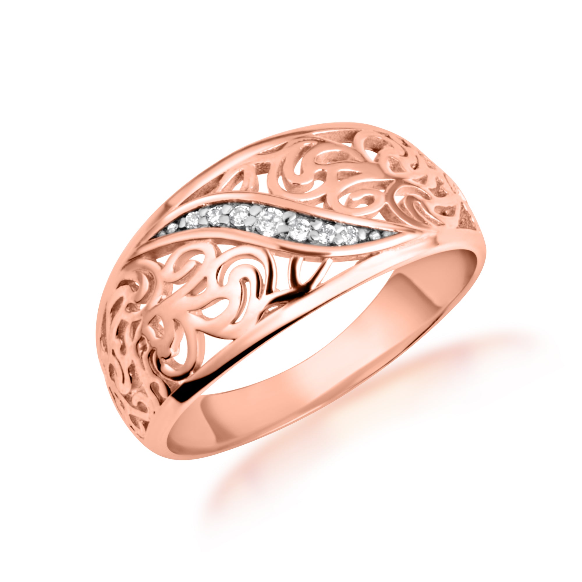 Two-Tone Gold Diamond Filigree Band Ring, view 5