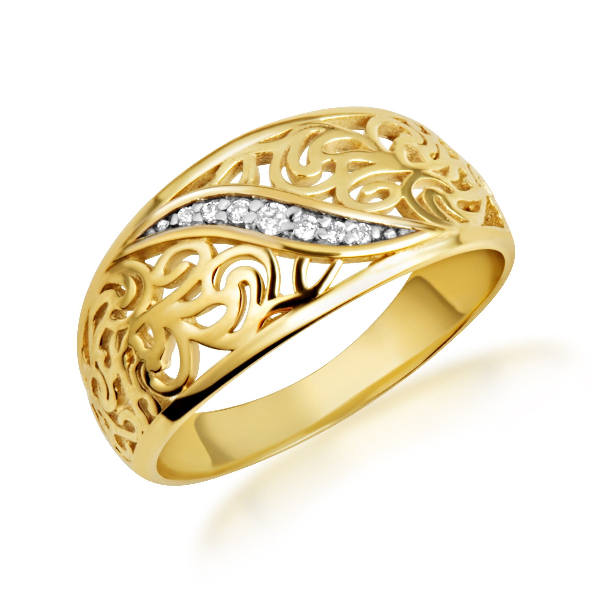 Two-Tone Gold Diamond Filigree Band Ring, view 6