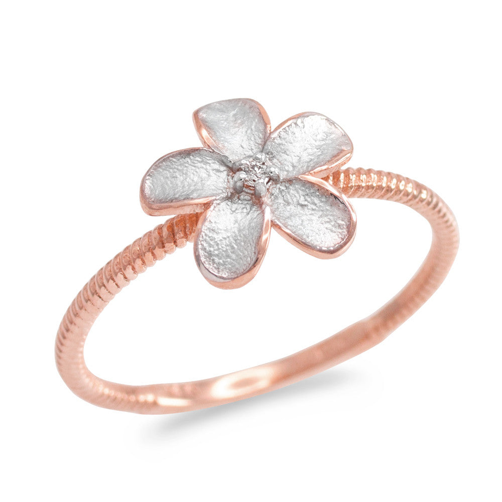 Two-Tone Gold Diamond Hawaiian Plumeria Flower Ring, view 2