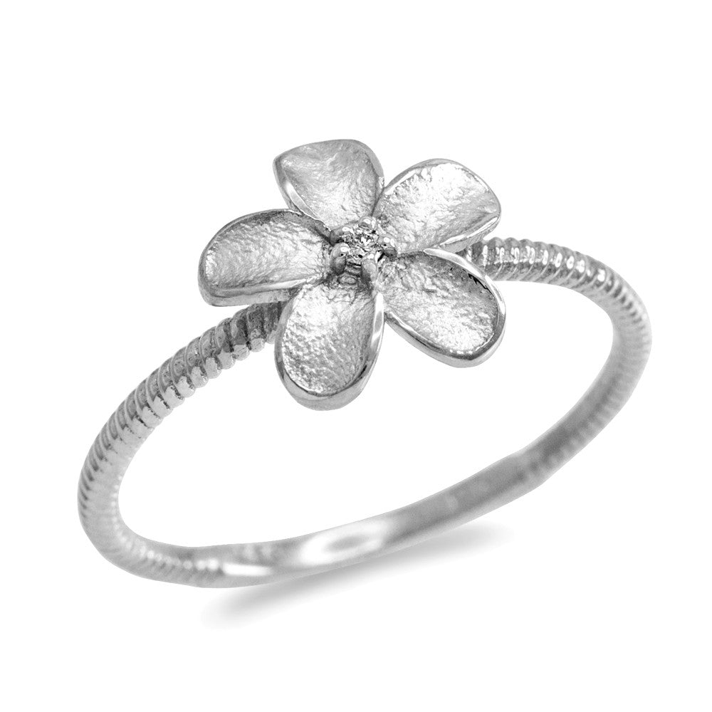 Two-Tone Gold Diamond Hawaiian Plumeria Flower Ring, view 3