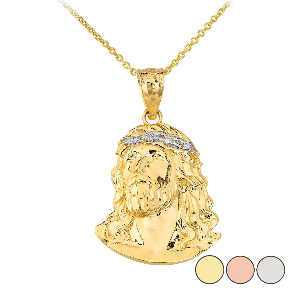 Two-Tone Gold Diamond Jesus Christ Face Pendant Necklace (1.04")