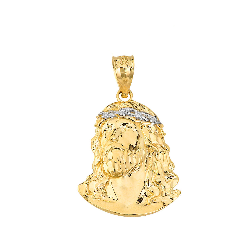 Two-Tone Gold Diamond Jesus Christ Face Pendant Necklace (1.04"), view 2