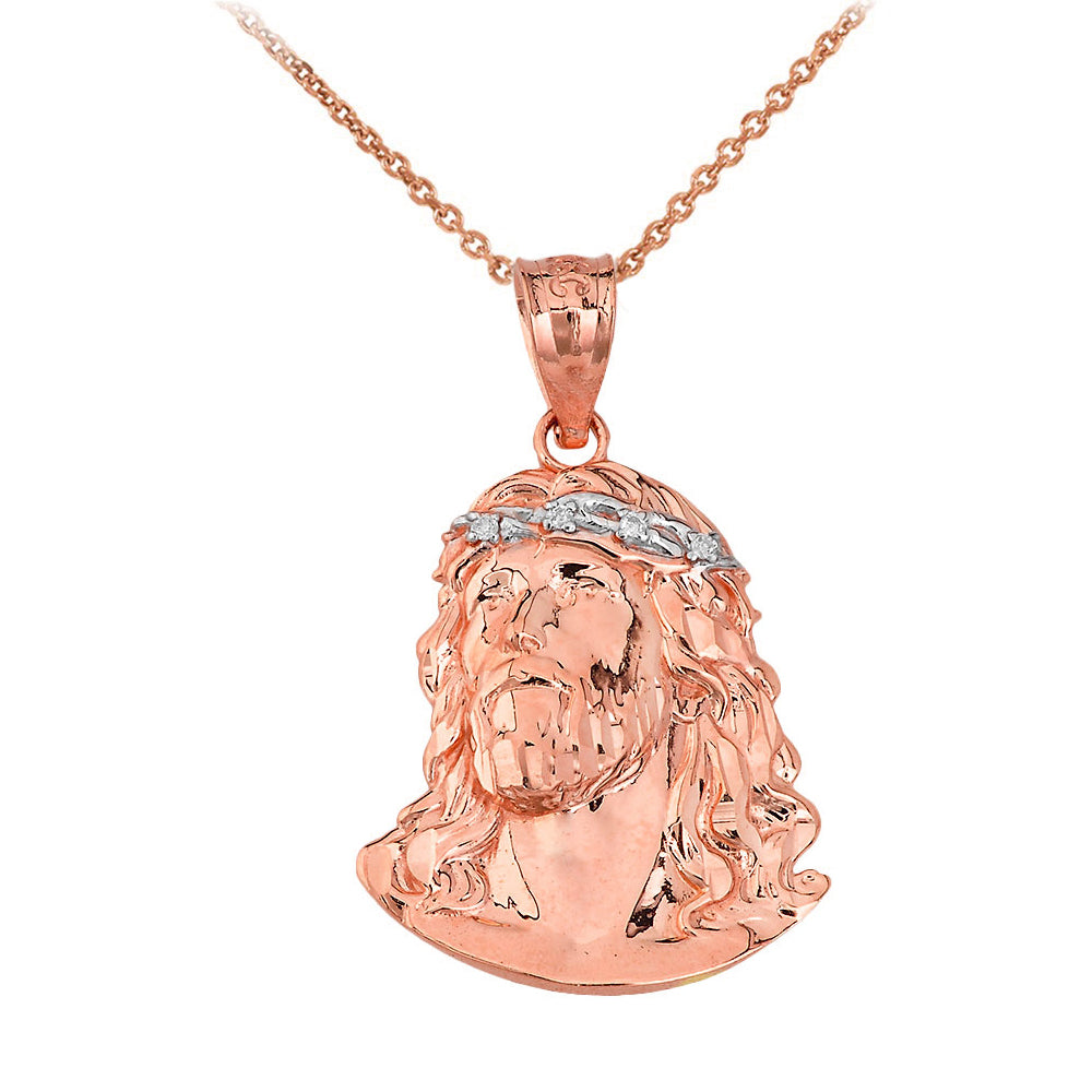 Two-Tone Gold Diamond Jesus Christ Face Pendant Necklace (1.04"), view 3