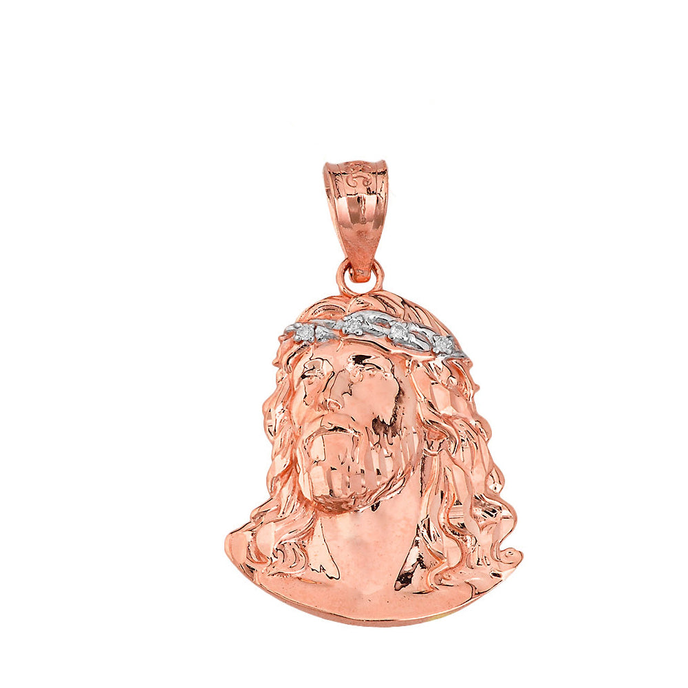 Two-Tone Gold Diamond Jesus Christ Face Pendant Necklace (1.04"), view 4