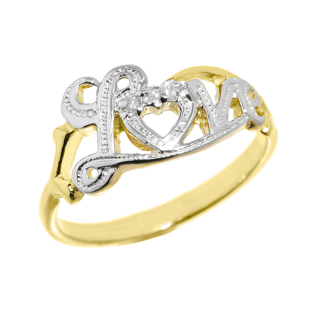 Two-Tone Gold Diamond Love Heart Ring