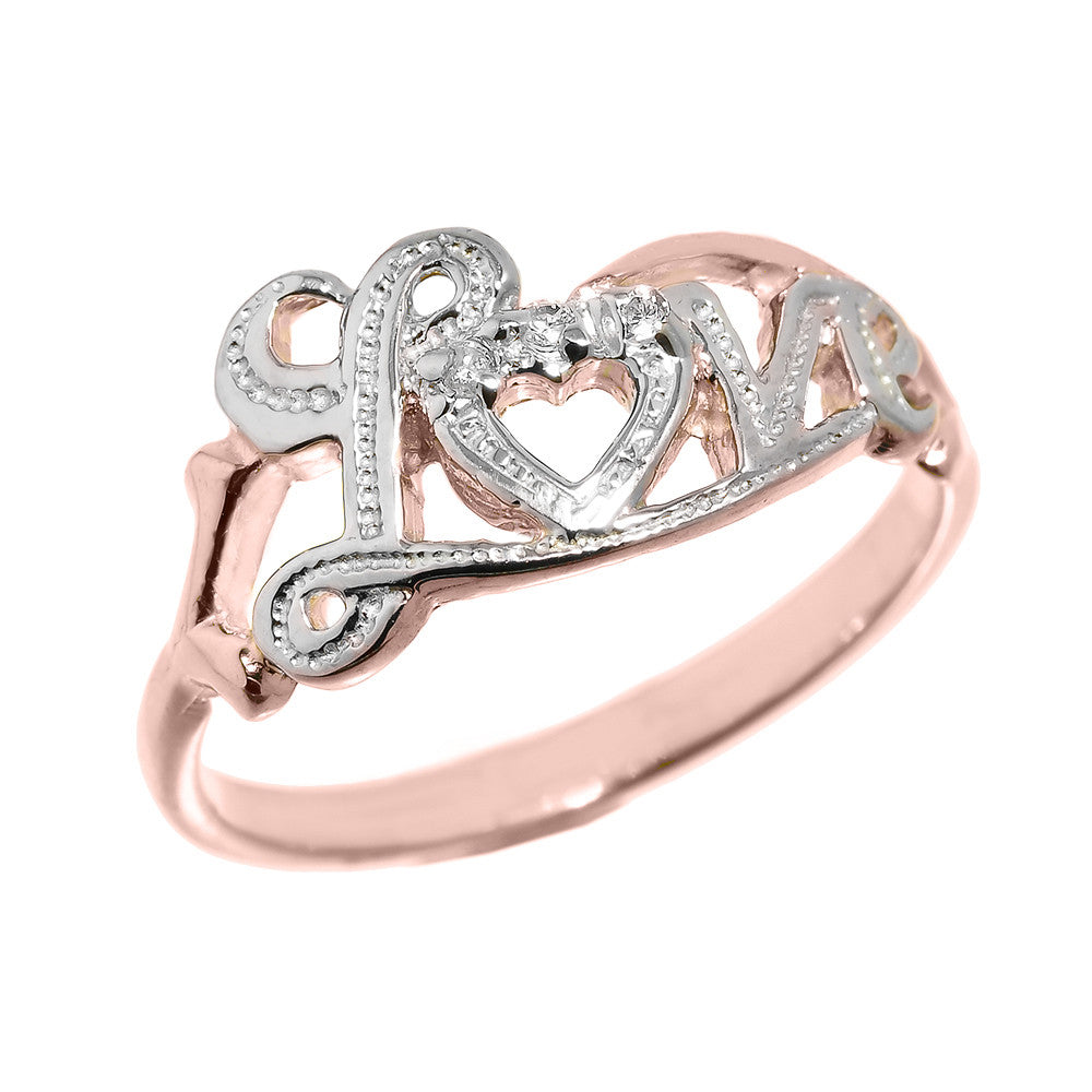 Two-Tone Gold Diamond Love Heart Ring, view 2