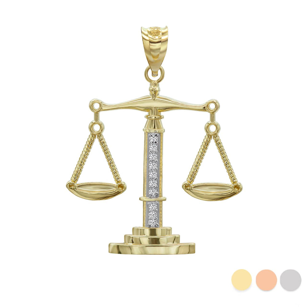 Two-Tone Gold Diamond Scale Of Justice Pendant Necklace