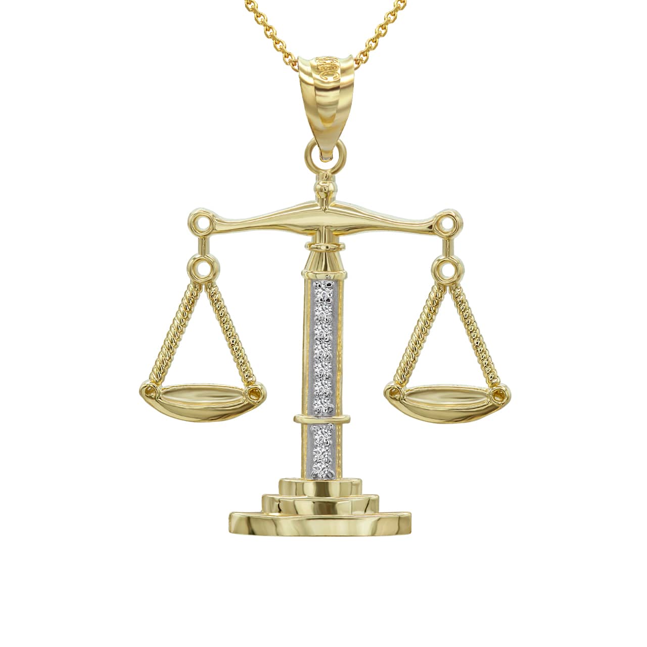 Two-Tone Gold Diamond Scale Of Justice Pendant Necklace, view 2