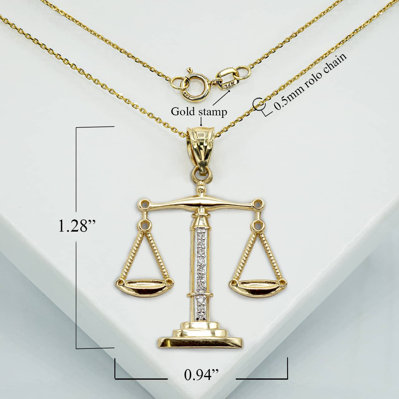 Two-Tone Gold Diamond Scale Of Justice Pendant Necklace, view 3