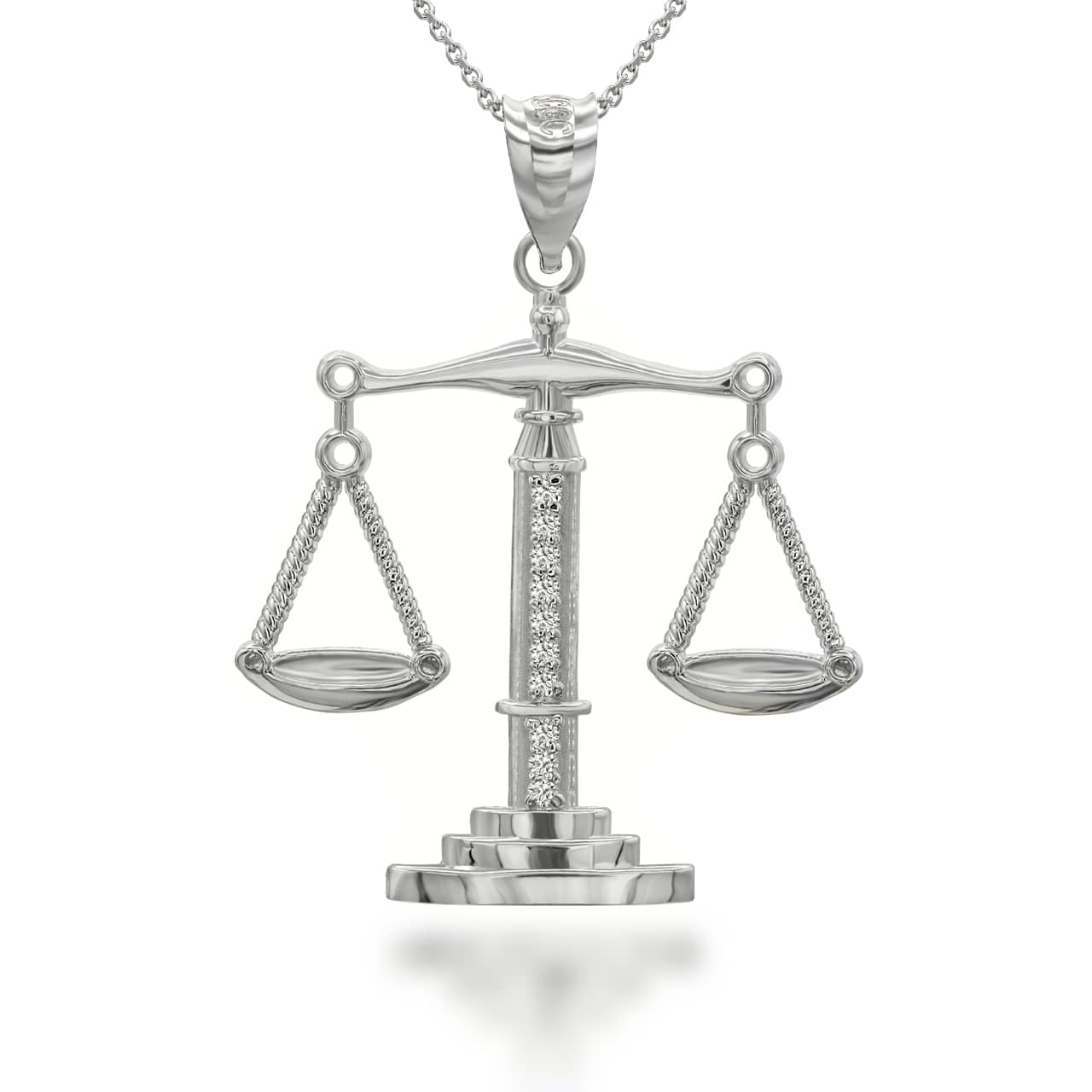 Two-Tone Gold Diamond Scale Of Justice Pendant Necklace, view 7