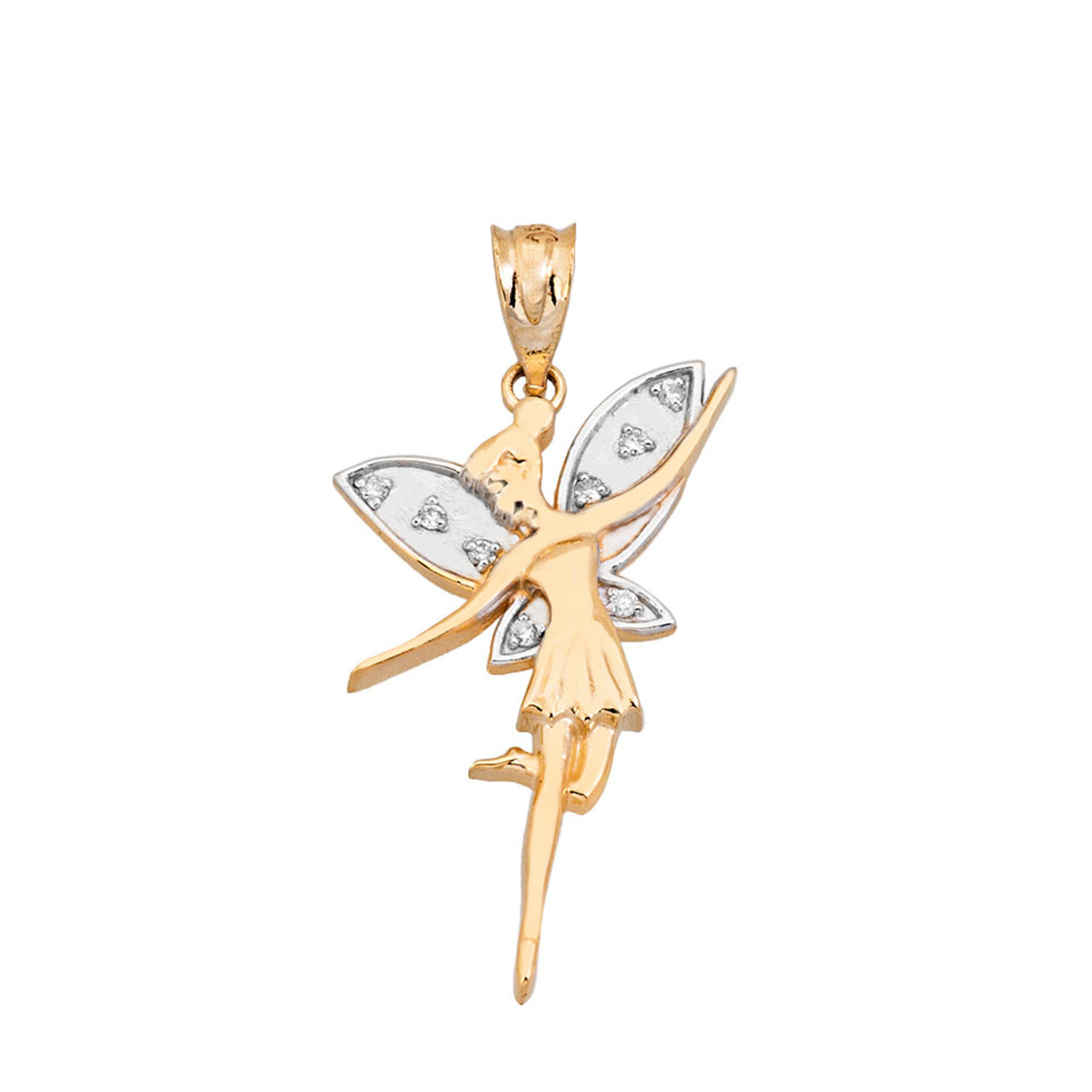 Two-Tone Gold Diamond Studded Angel Fairy Pendant Necklace, view 2