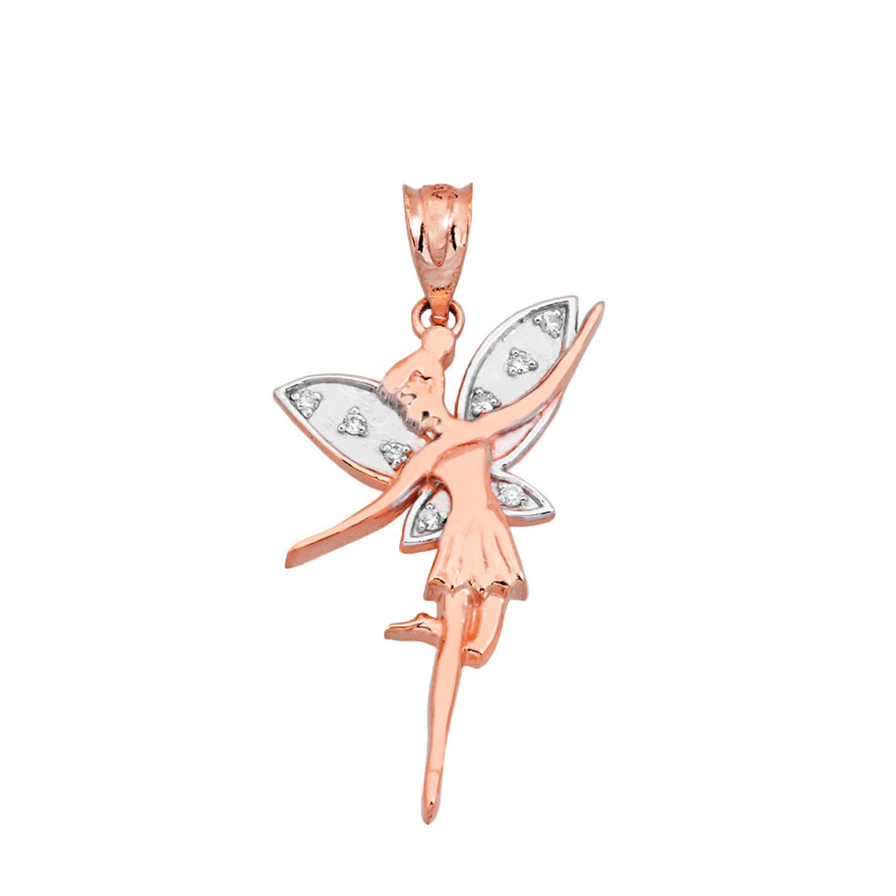 Two-Tone Gold Diamond Studded Angel Fairy Pendant Necklace, view 4