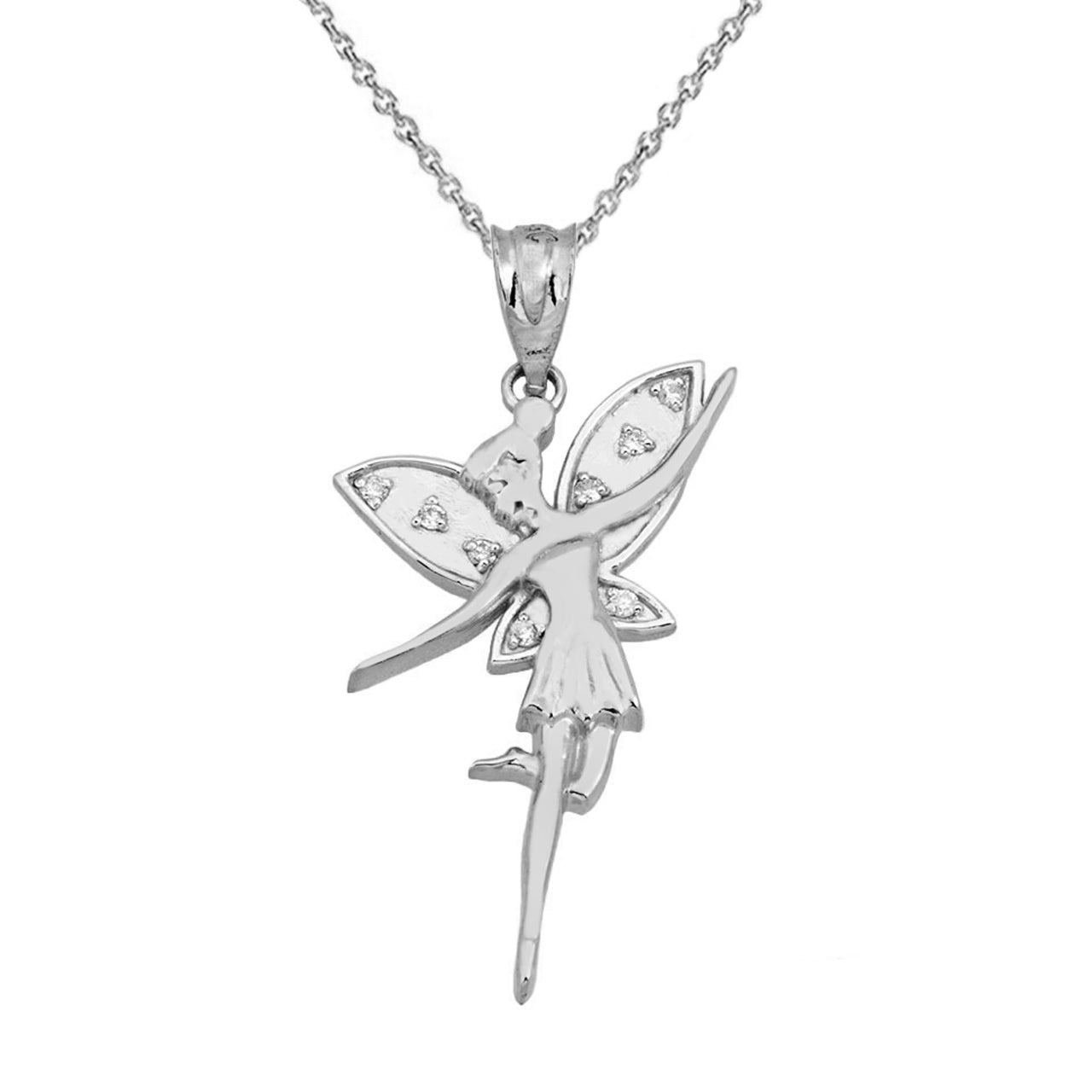 Two-Tone Gold Diamond Studded Angel Fairy Pendant Necklace, view 5