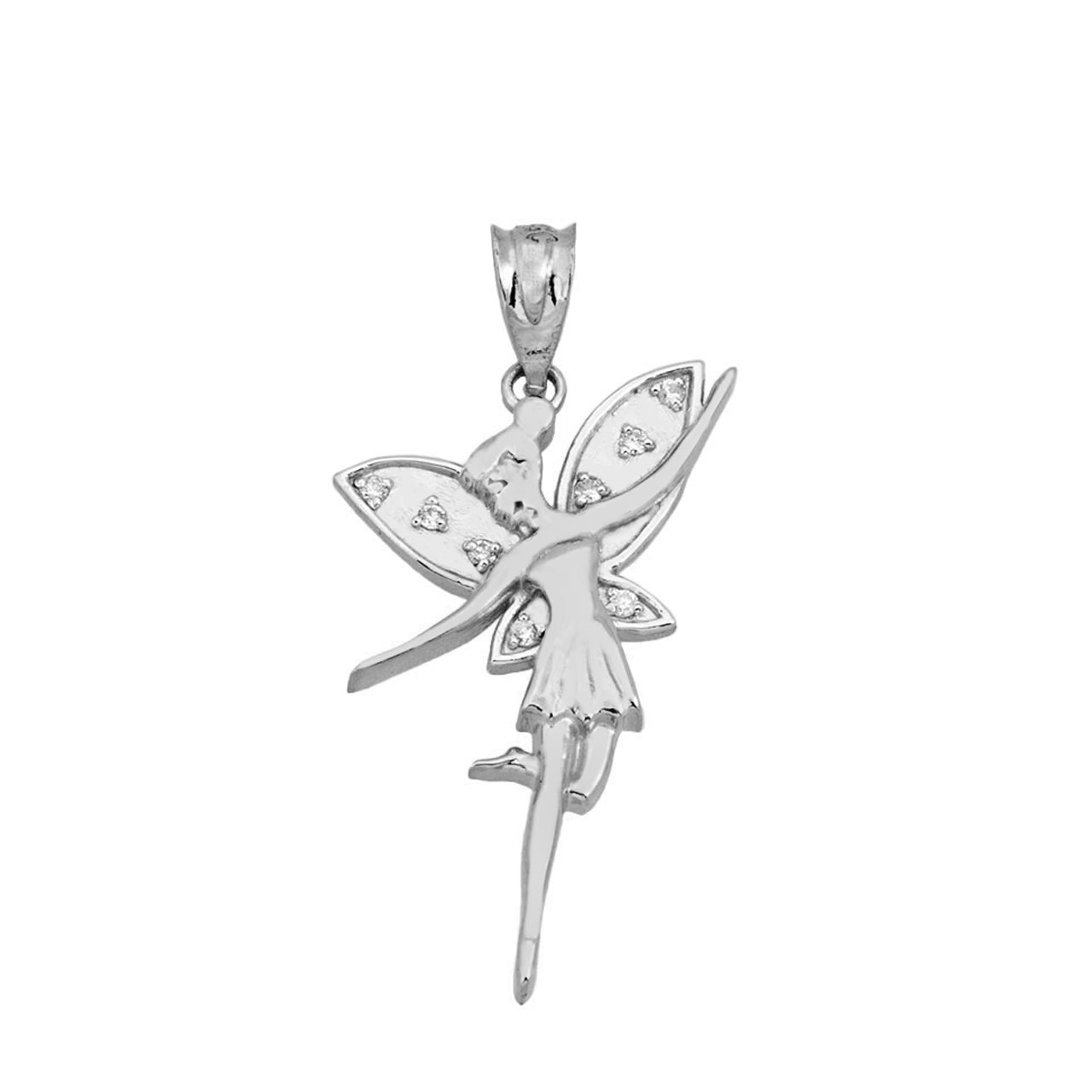Two-Tone Gold Diamond Studded Angel Fairy Pendant Necklace, view 6