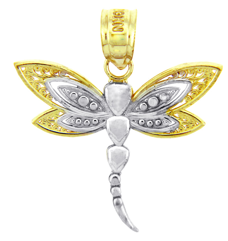 Two-Tone Gold Dragonfly Pendant