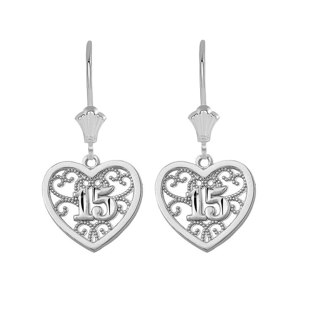 Two-Tone Gold Filigree Heart 15 Años Quinceañera Leverback Earrings, view 3